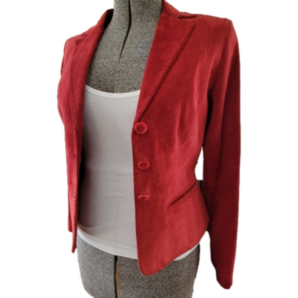 Vintage Suede Leather Margaret Godfrey Short Red Blazer Coat-Size 4 - Picture 2 of 15